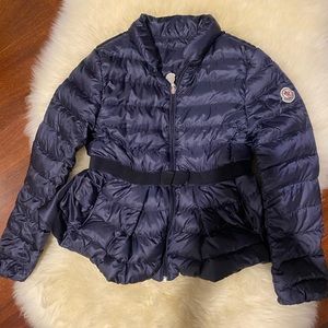 Moncler Navy Girls Peplum Lightweight Puffer, Size 6